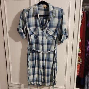 Blue Plaid Shirt Dress